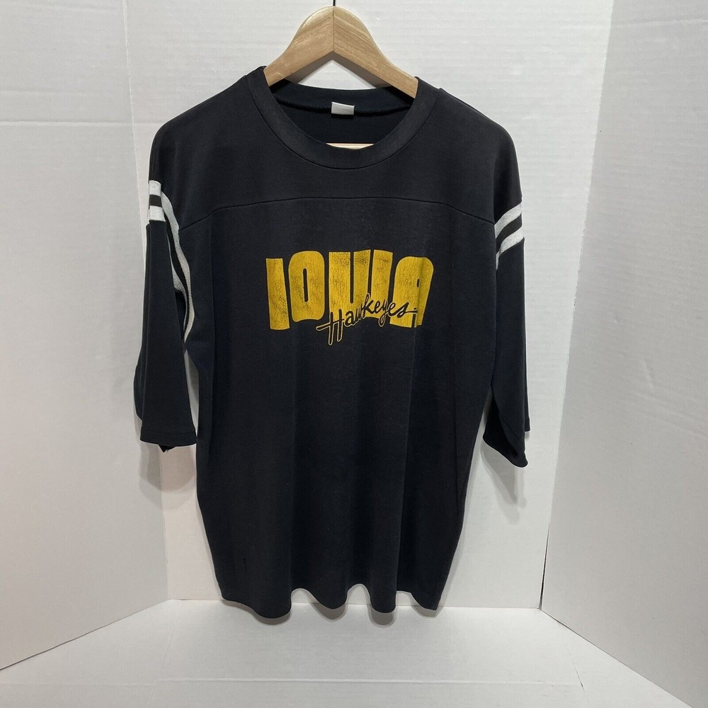 Vintage Iowa Hawkeyes T-Shirt, Large, Graphic, Black, Mid Sleeves Single Stitch